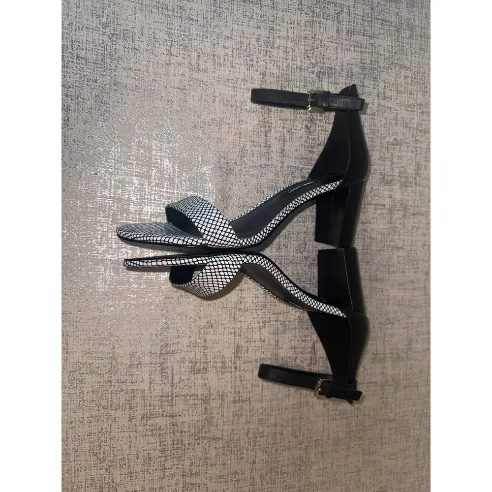 Nine West Black White Slingback Heels Open Toe Patterned Pumps
